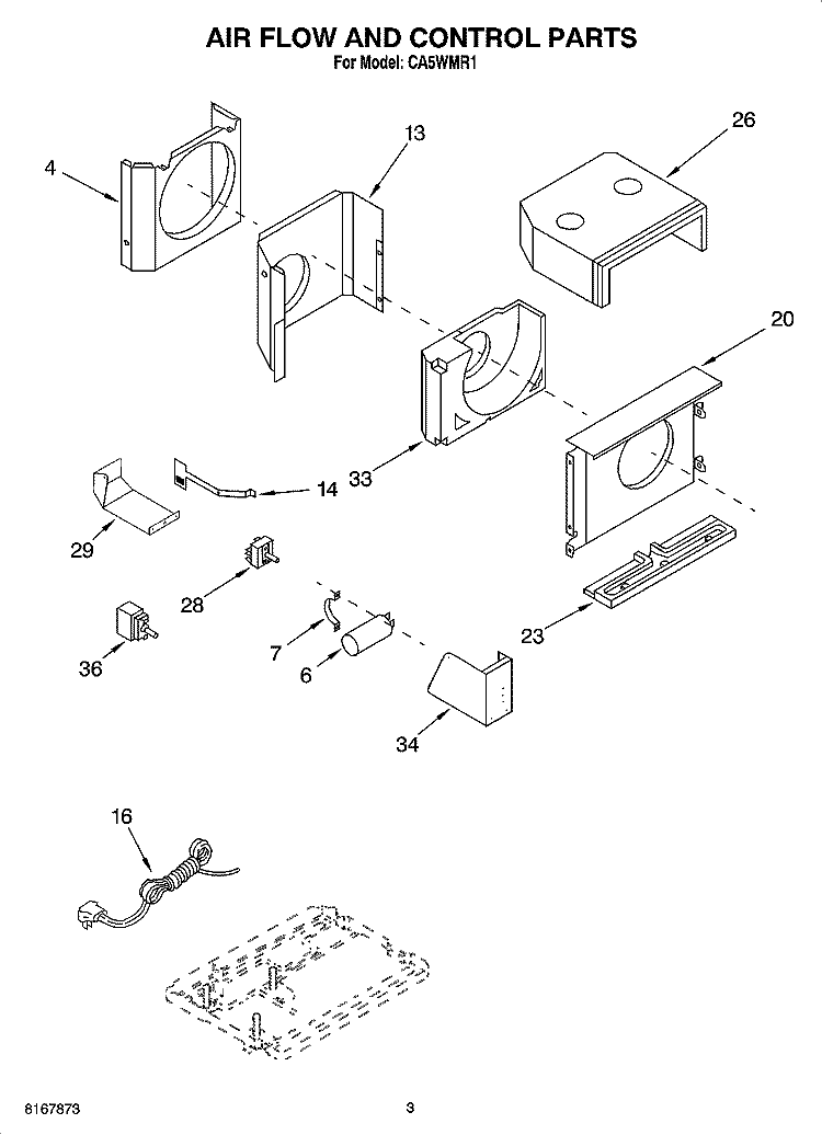 AIR FLOW AND CONTROL PARTS Diagram and Parts List for CA5WMR1  Crosley Air Conditioner