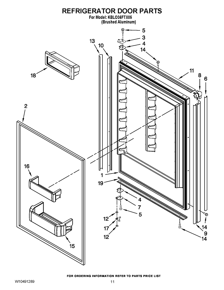 REFRIGERATOR DOOR PARTS Diagram and Parts List for KBLO36FTX05  KitchenAid Refrigerator