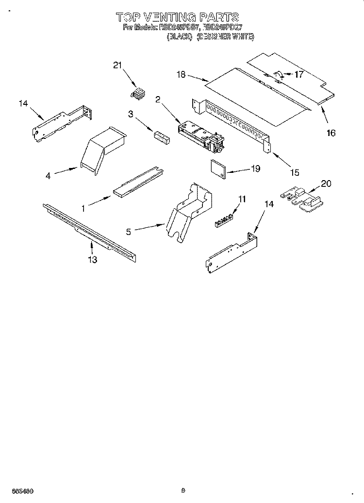 TOP VENTING, OPTIONAL Diagram and Parts List for RBD245PDQ7  Whirlpool Wall Oven