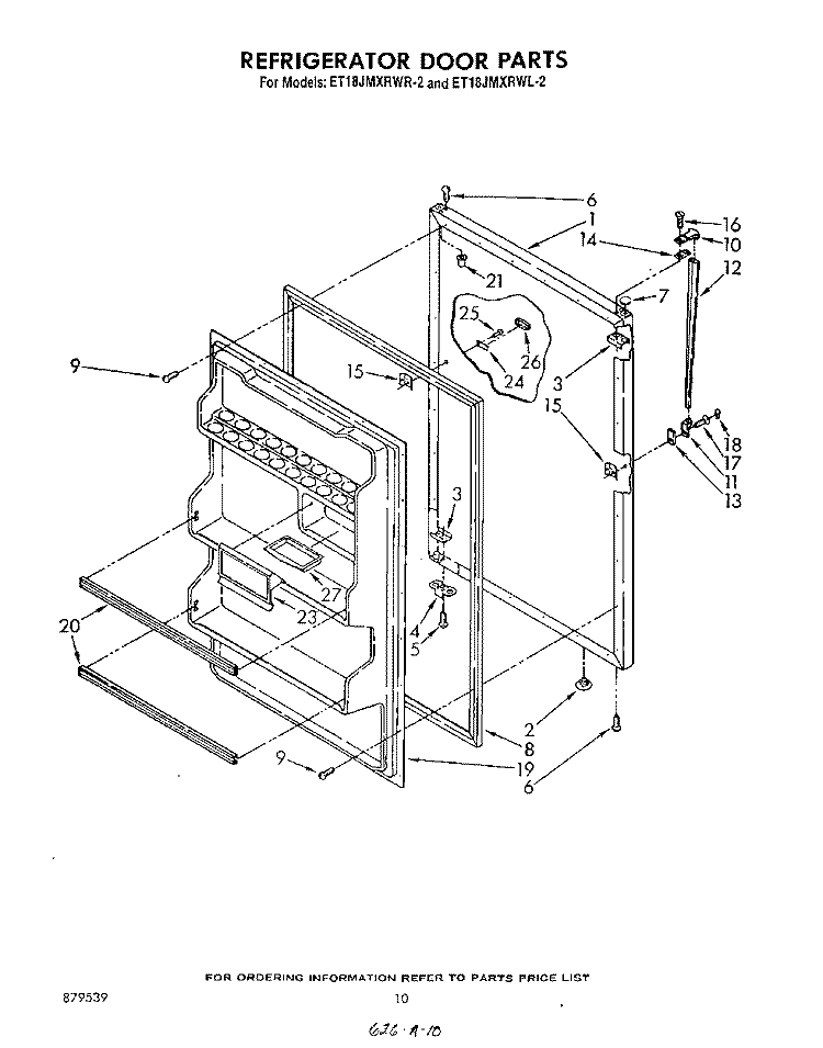 REFRIGERATOR DOOR Diagram and Parts List for ET18JMXRWR2  Whirlpool Refrigerator
