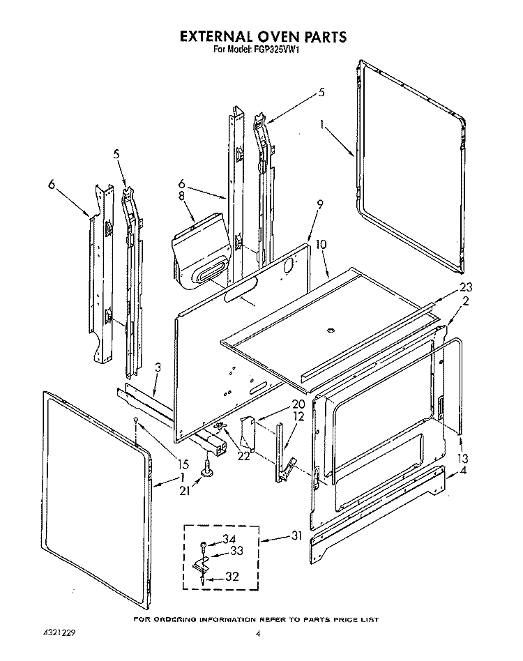 EXTERNAL OVEN Diagram and Parts List for FGP325VW1  Roper Range