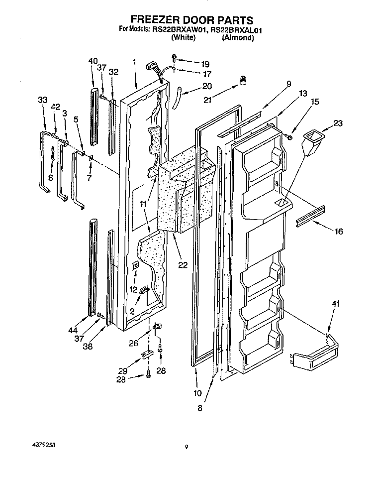 FREEZER DOOR Diagram and Parts List for RS22BRXAL01  Roper Refrigerator