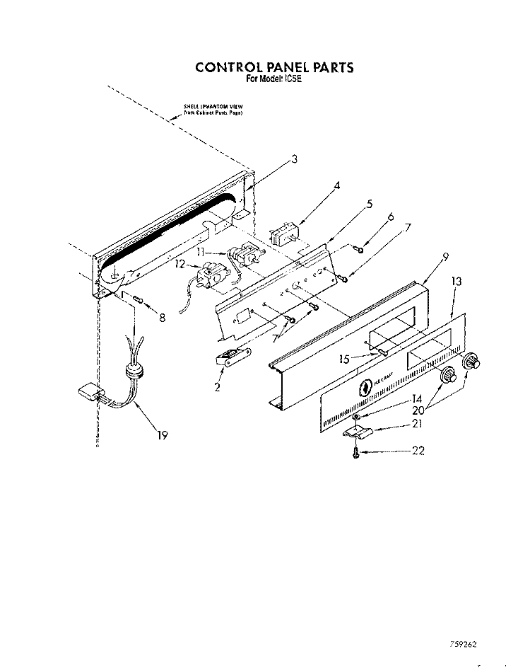 CONTROL PANEL Diagram and Parts List for IC5E  Whirlpool Ice Maker