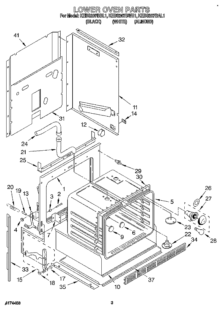 LOWER OVEN Diagram and Parts List for KEBS207BBL1  KitchenAid Wall Oven