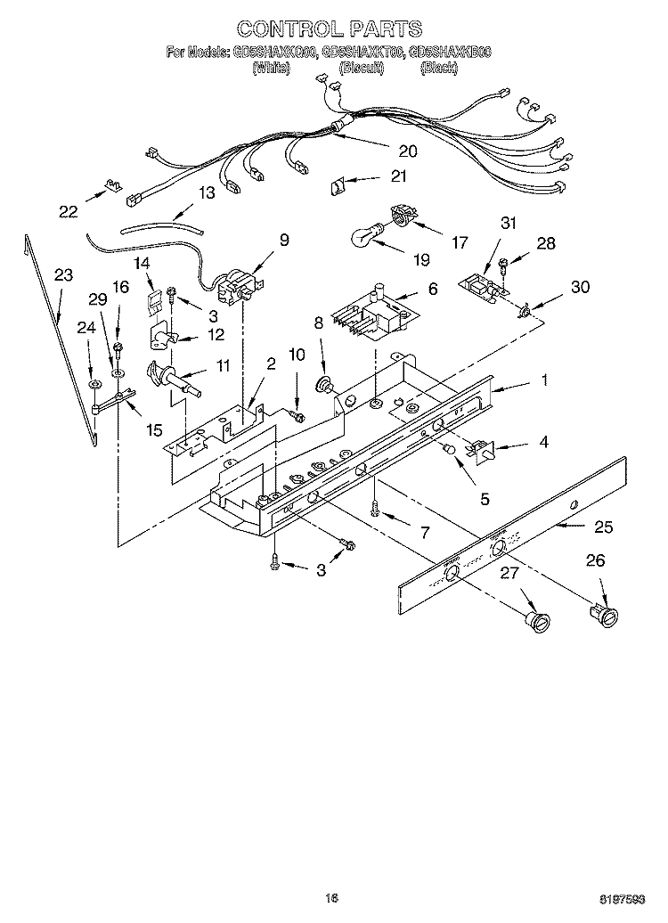 CONTROL Diagram and Parts List for GD5SHAXKQ00  Whirlpool Refrigerator