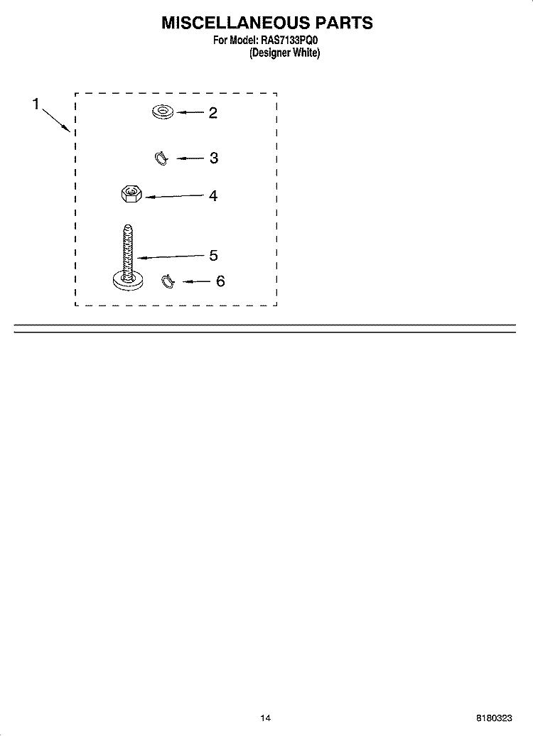 MISCELLANEOUS PARTS OPTIONAL PARTS (NOT INCLUDED) Diagram and Parts List for RAS7133PQ0  Roper Washer