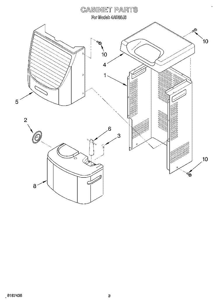 SECTION Diagram and Parts List for 4AD50J0  Whirlpool Dehumidifier