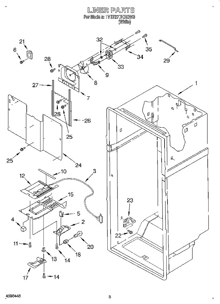 LINER Diagram and Parts List for 1VET27DKXGW0  Whirlpool Refrigerator