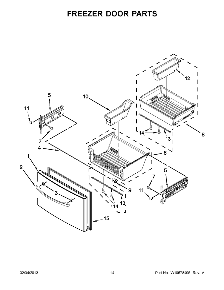 FREEZER DOOR PARTS Diagram and Parts List for WRF736SDAF10  Whirlpool Refrigerator