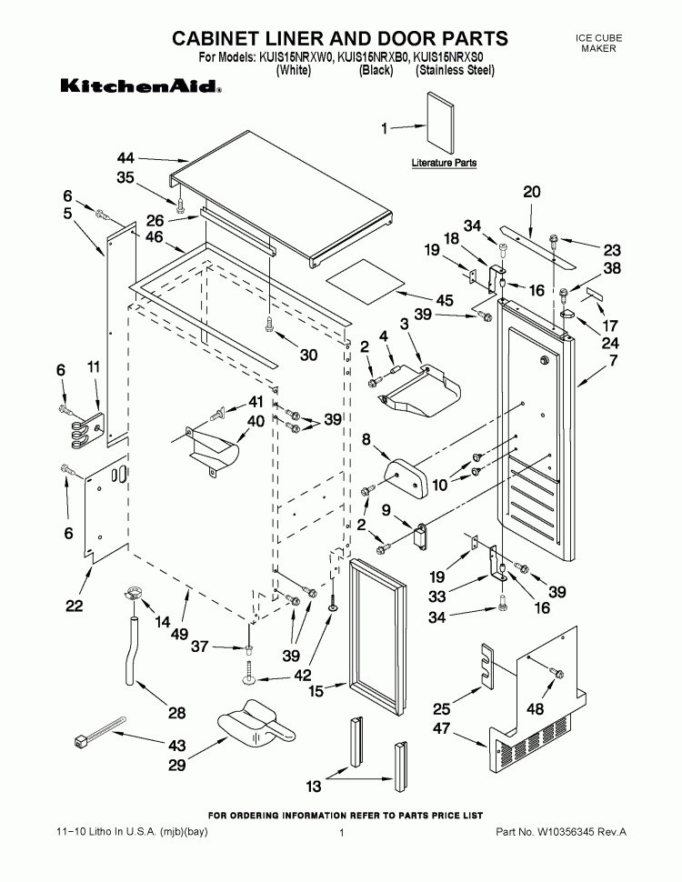 CABINET LINER AND DOOR PARTS Diagram and Parts List for KUIS15NRXS0  KitchenAid Ice Maker