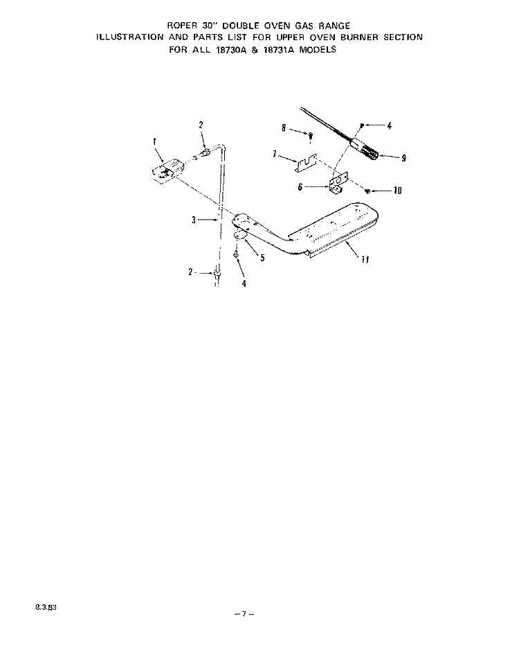 UPPER DOOR Diagram and Parts List for 1873^1A  Whirlpool Range