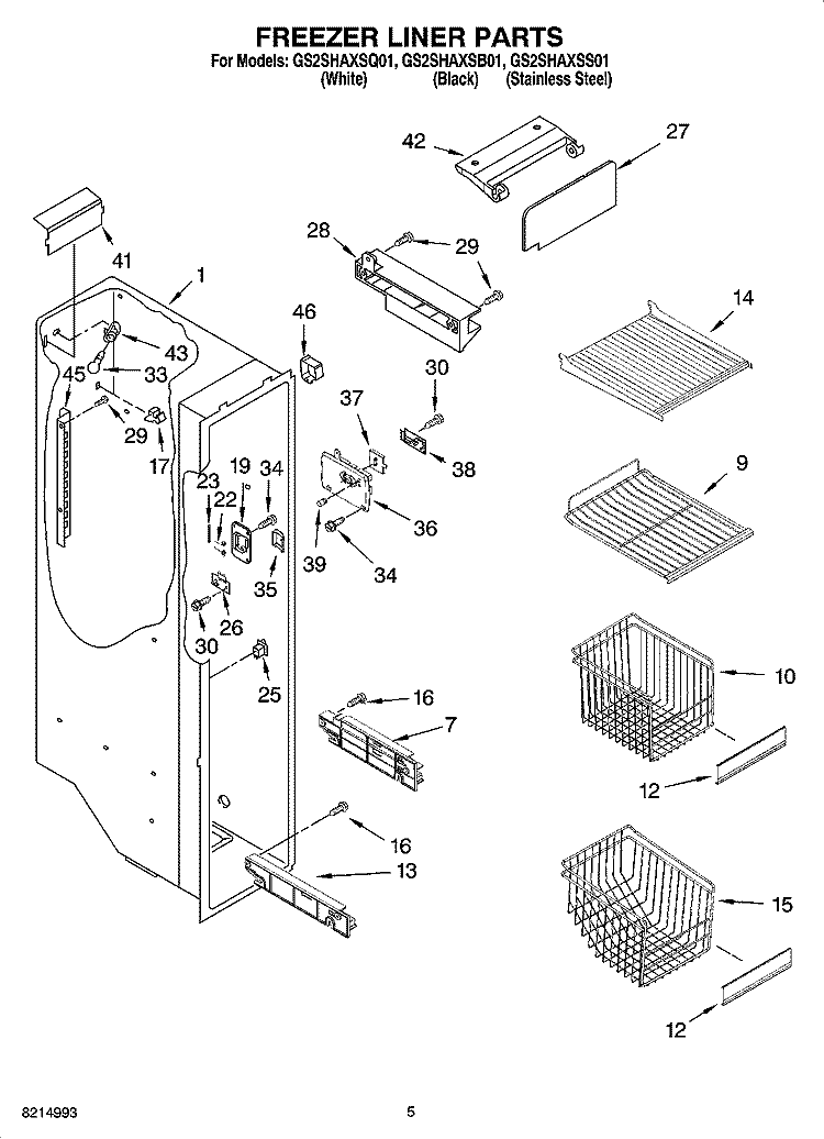 FREEZER LINER PARTS Diagram and Parts List for GS2SHAXSQ01  Whirlpool Refrigerator