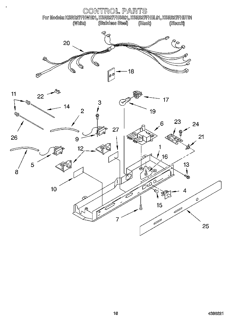 CONTROL Diagram and Parts List for KSRB27FHBL01  KitchenAid Refrigerator