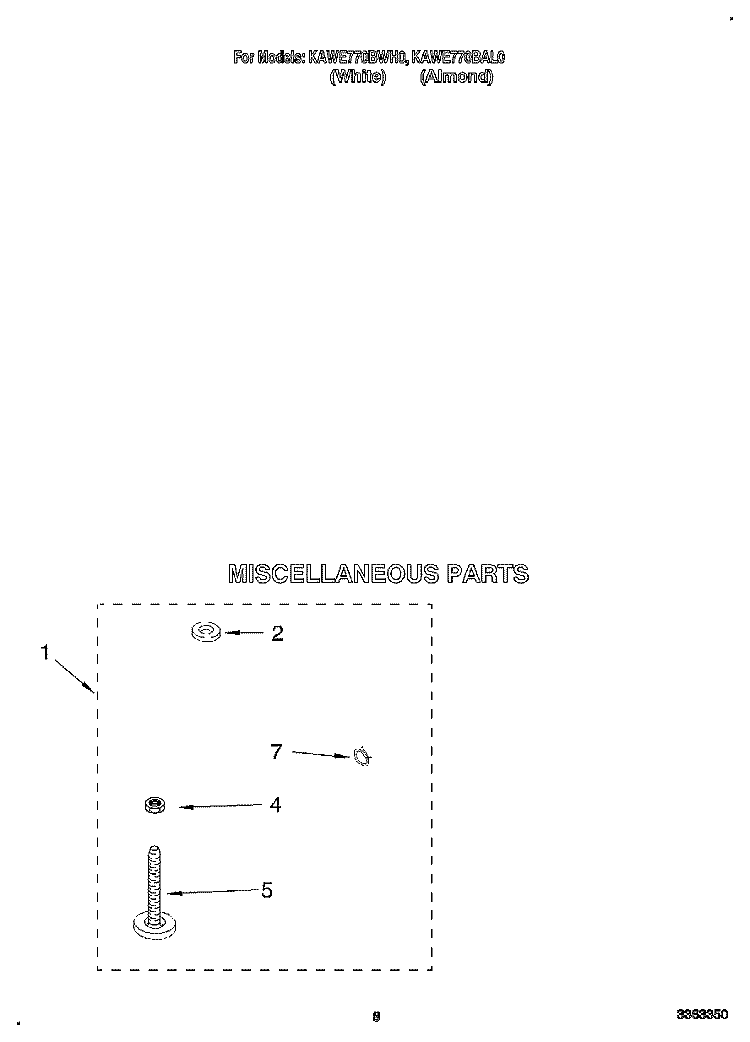 MISCELLANEOUS Diagram and Parts List for KAWE770BWH0  KitchenAid Washer