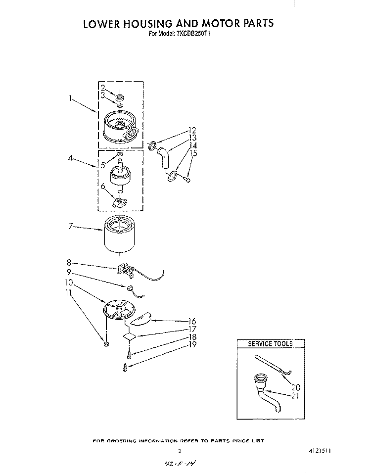 SECTION Diagram and Parts List for 7KCDB250T1  KitchenAid Food Waste Disposer