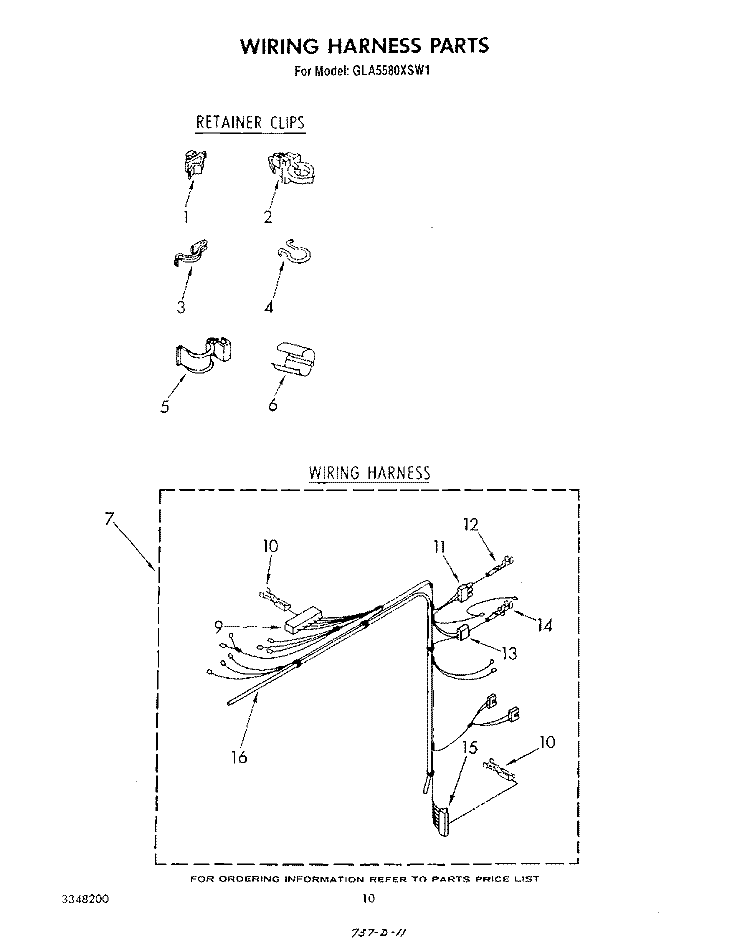 WIRING HARNESS Diagram and Parts List for GLA5580XSW1  Whirlpool Washer