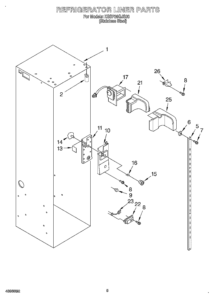 REFRIGERATOR LINER Diagram and Parts List for KSSP36QJS00  KitchenAid Refrigerator