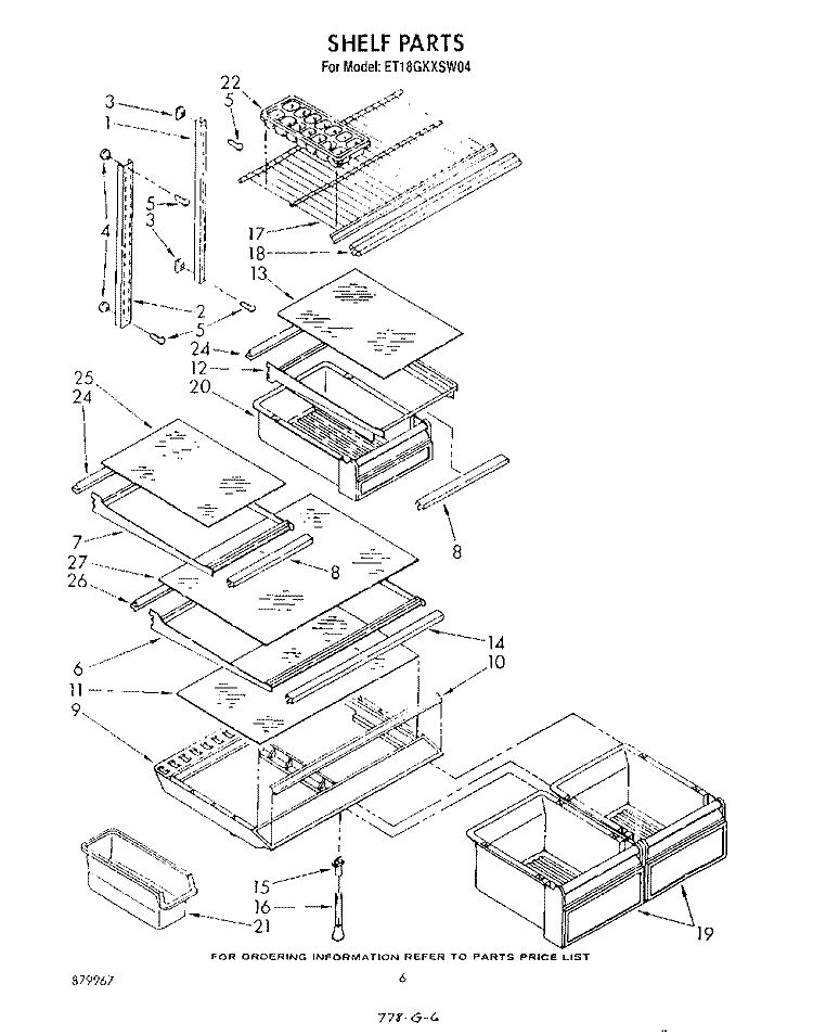 SHELF Diagram and Parts List for ET18GKXSW04  Whirlpool Refrigerator