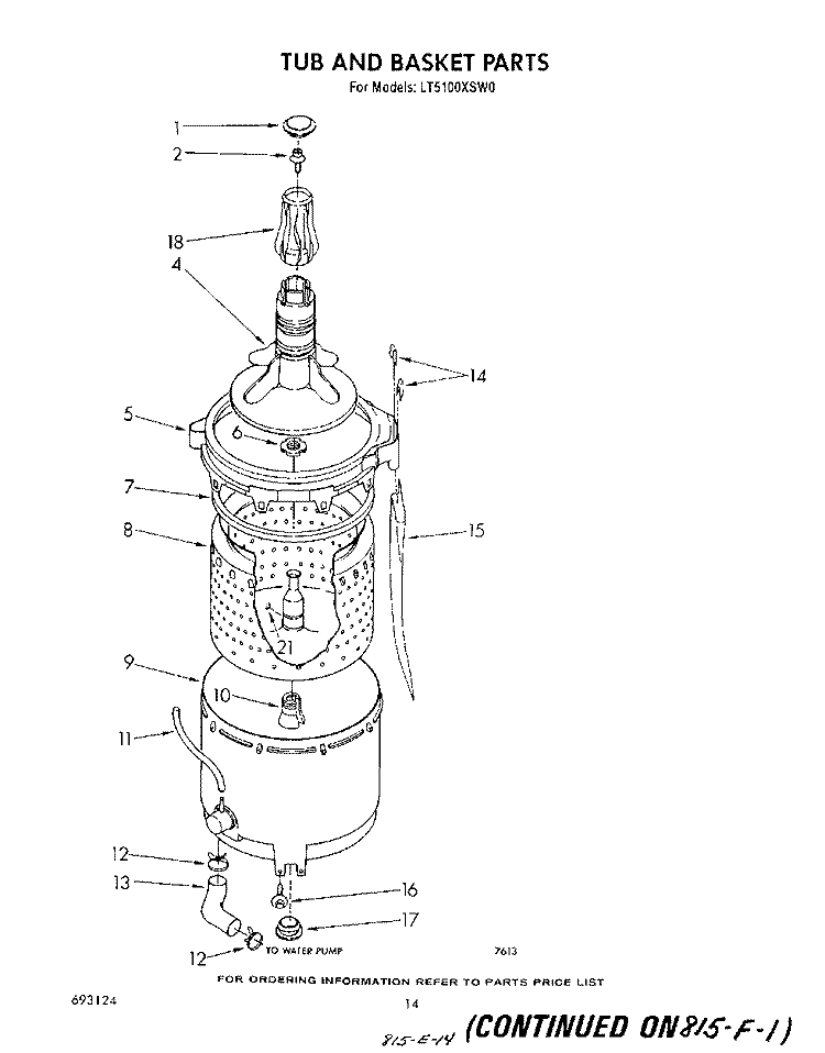 TUB AND BASKET Diagram and Parts List for LT5100XSW0  Whirlpool Washer Dryer Combo