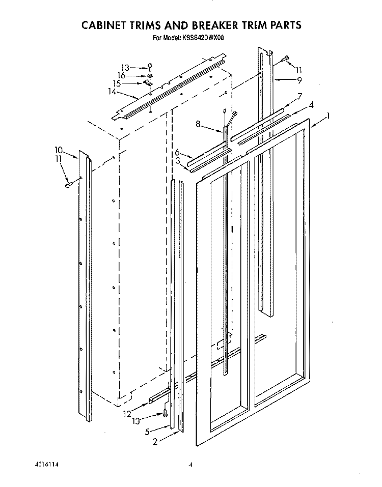 CABINET TRIMS AND BREAKER TRIM Diagram and Parts List for KSSS42DWX00  KitchenAid Refrigerator