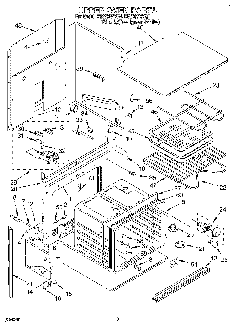 UPPER OVEN Diagram and Parts List for RB270PXYB0  Whirlpool Wall Oven
