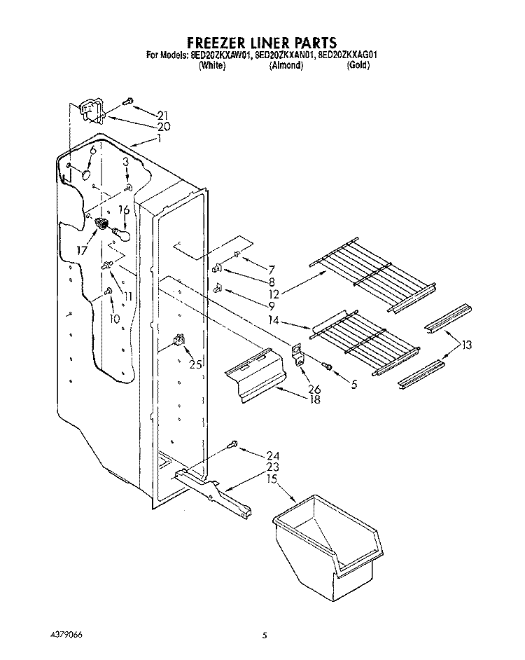 FREEZER LINER Diagram and Parts List for 8ED20ZKXAW01  Whirlpool Refrigerator