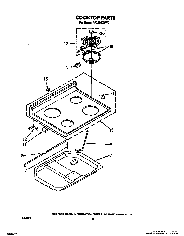 COOKTOP, LIT/OPTIONAL Diagram and Parts List for RF3305XXN0  Whirlpool Range