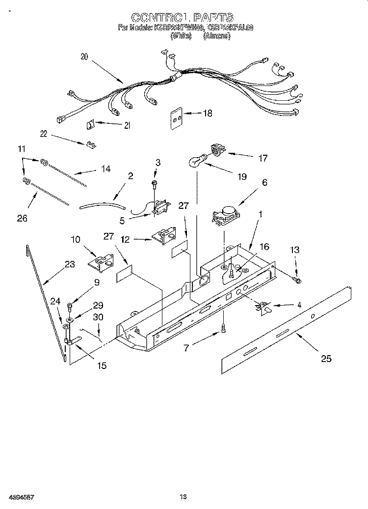 CONTROL, LIT/OPTIONAL Diagram and Parts List for KSRP22KFAL00  KitchenAid Refrigerator