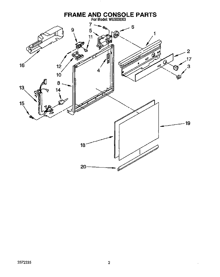 FRAME AND CONSOLE Diagram and Parts List for WU3000X3  Roper Dishwasher