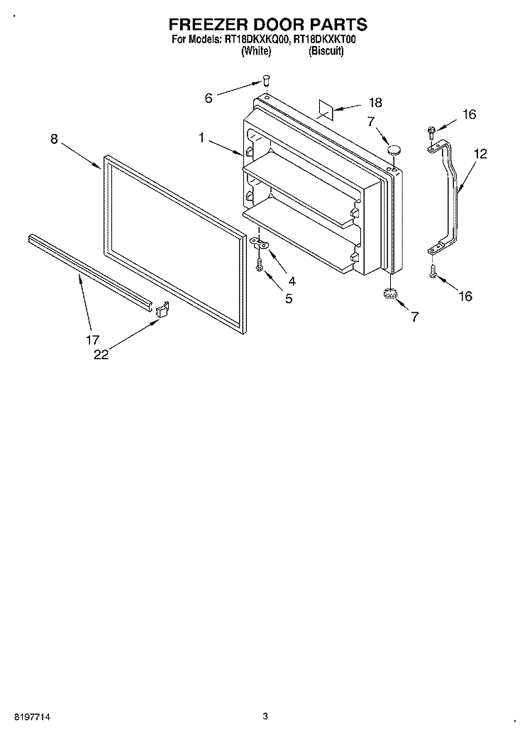 FREEZER DOOR Diagram and Parts List for RT18DKXKQ00  Roper Refrigerator
