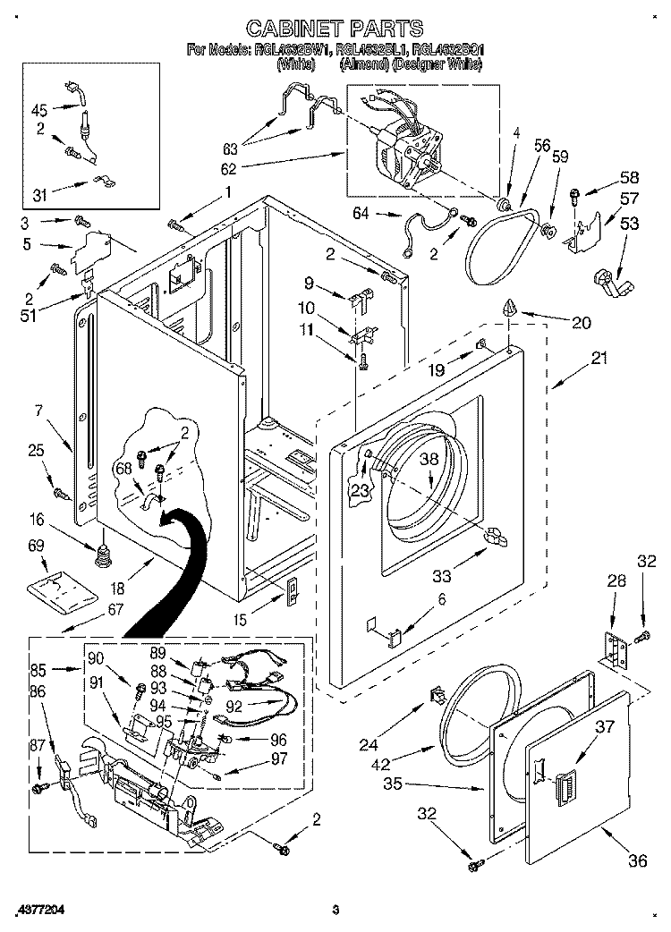 CABINET Diagram and Parts List for RGL4632BQ1  Roper Dryer