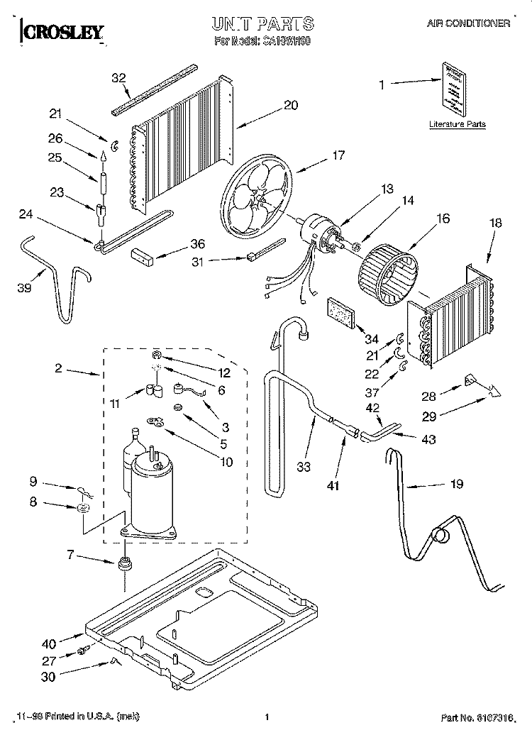 UNIT, LITERATURE Diagram and Parts List for CA10WR90  Whirlpool Air Conditioner