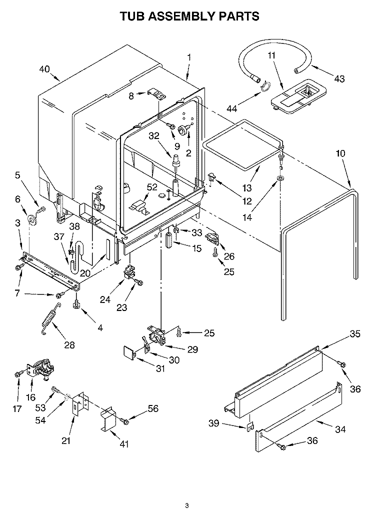 TUB ASSEMBLY PARTS Diagram and Parts List for DU850SWLQ0  Whirlpool Dishwasher