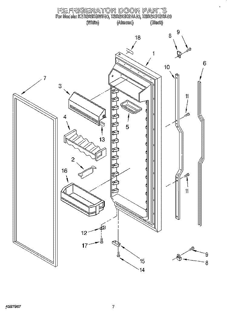 REFRIGERATOR DOOR Diagram and Parts List for KSRS25KGAL00  KitchenAid Refrigerator