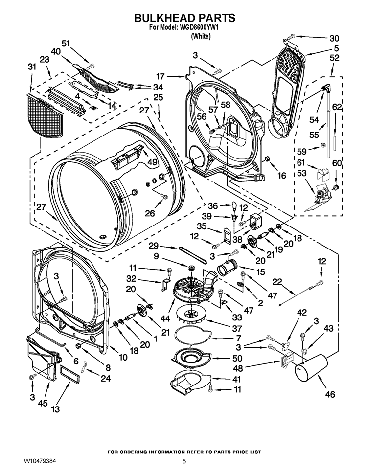 BULKHEAD PARTS Diagram and Parts List for WGD8600YW1  Whirlpool Dryer