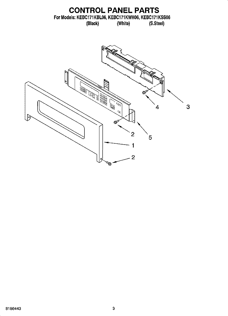 CONTROL PANEL PARTS Diagram and Parts List for KEBC171KSS06  KitchenAid Wall Oven