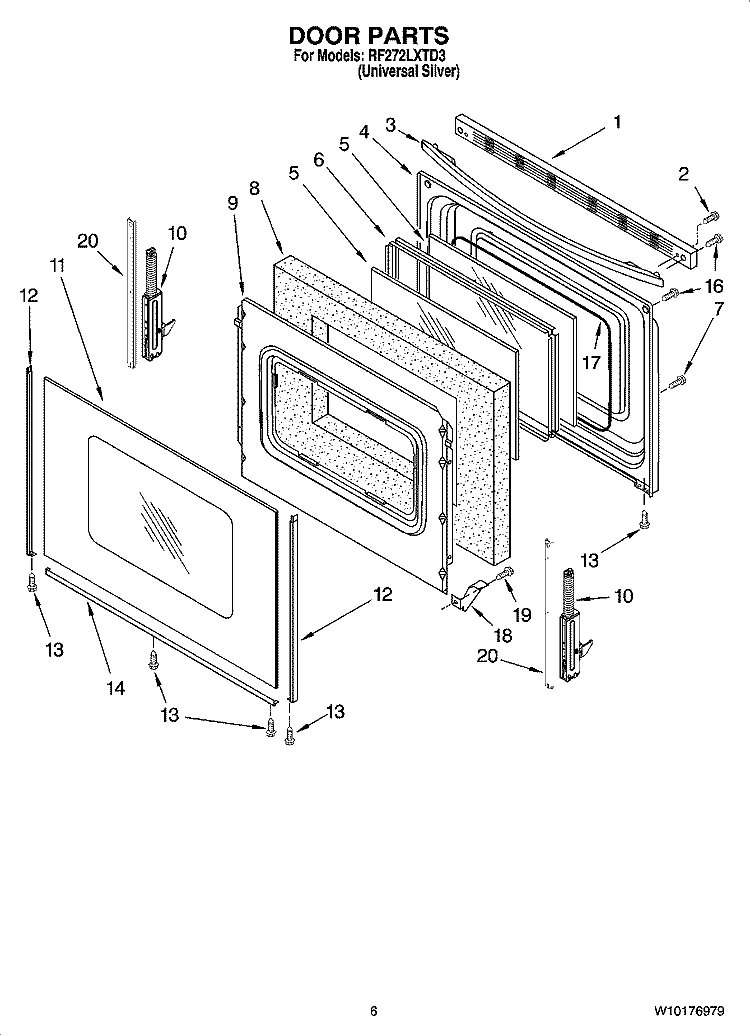 DOOR PARTS, OPTIONAL PARTS (NOT INCLUDED) Diagram and Parts List for RF272LXTD3  Whirlpool Range