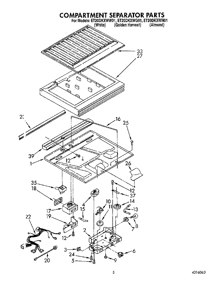 COMPARTMENT SEPARATOR Diagram and Parts List for ET20DKXWN01  Whirlpool Refrigerator