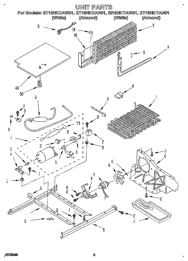 UNIT Diagram and Parts List for ET18NKXAN01  Whirlpool Refrigerator