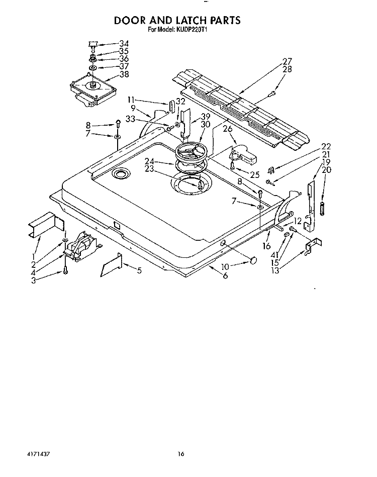 DOOR AND LATCH Diagram and Parts List for KUDP220T1  KitchenAid Dishwasher