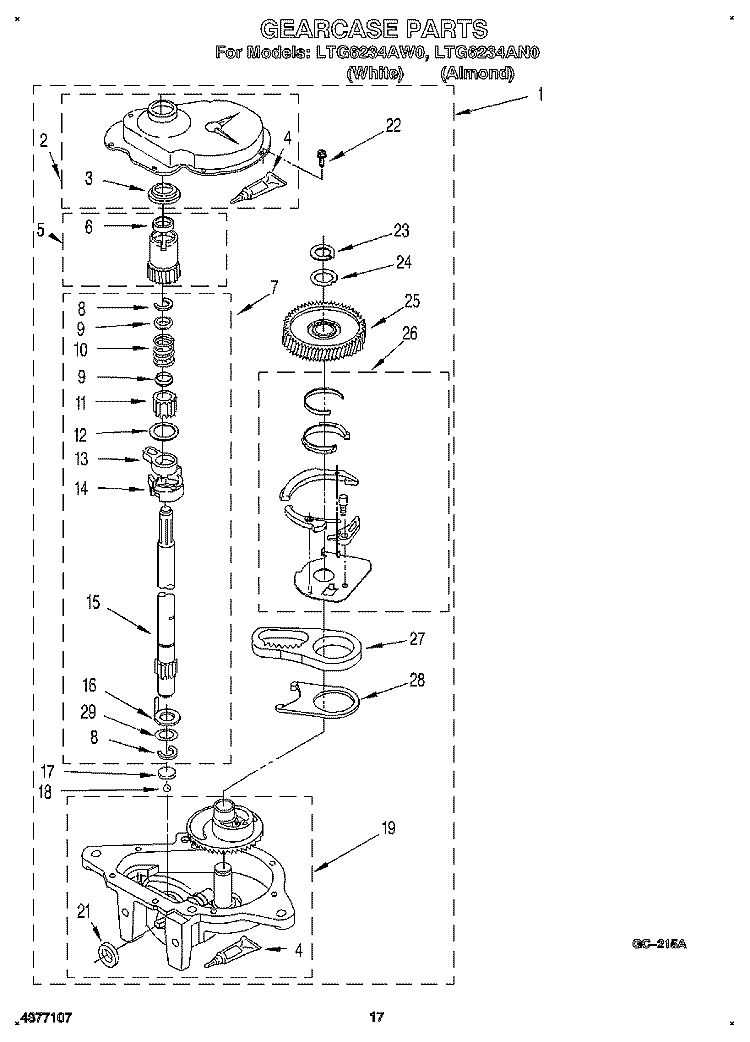 GEARCASE Diagram and Parts List for LTG6234AN0  Whirlpool Washer Dryer Combo