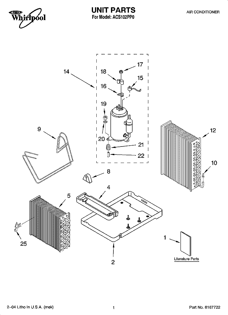 UNIT PARTS Diagram and Parts List for ACS102PP0  Whirlpool Air Conditioner
