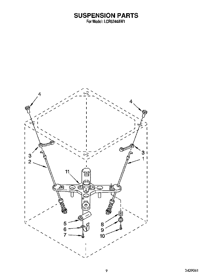 SUSPENSION Diagram and Parts List for LCR5244AN1  Whirlpool Washer