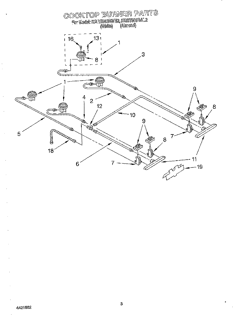 COOKTOP BURNER Diagram and Parts List for KGRT500BAL2  KitchenAid Range