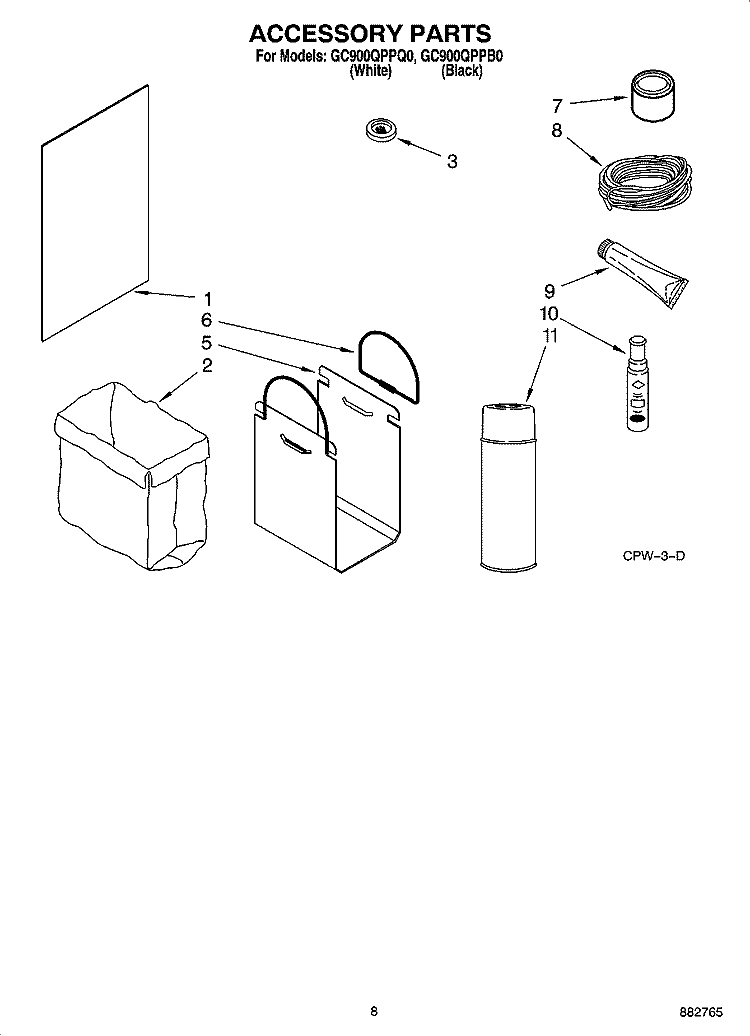 ACCESSORY PARTS Diagram and Parts List for GC900QPPQ0  Whirlpool Trash Compactor