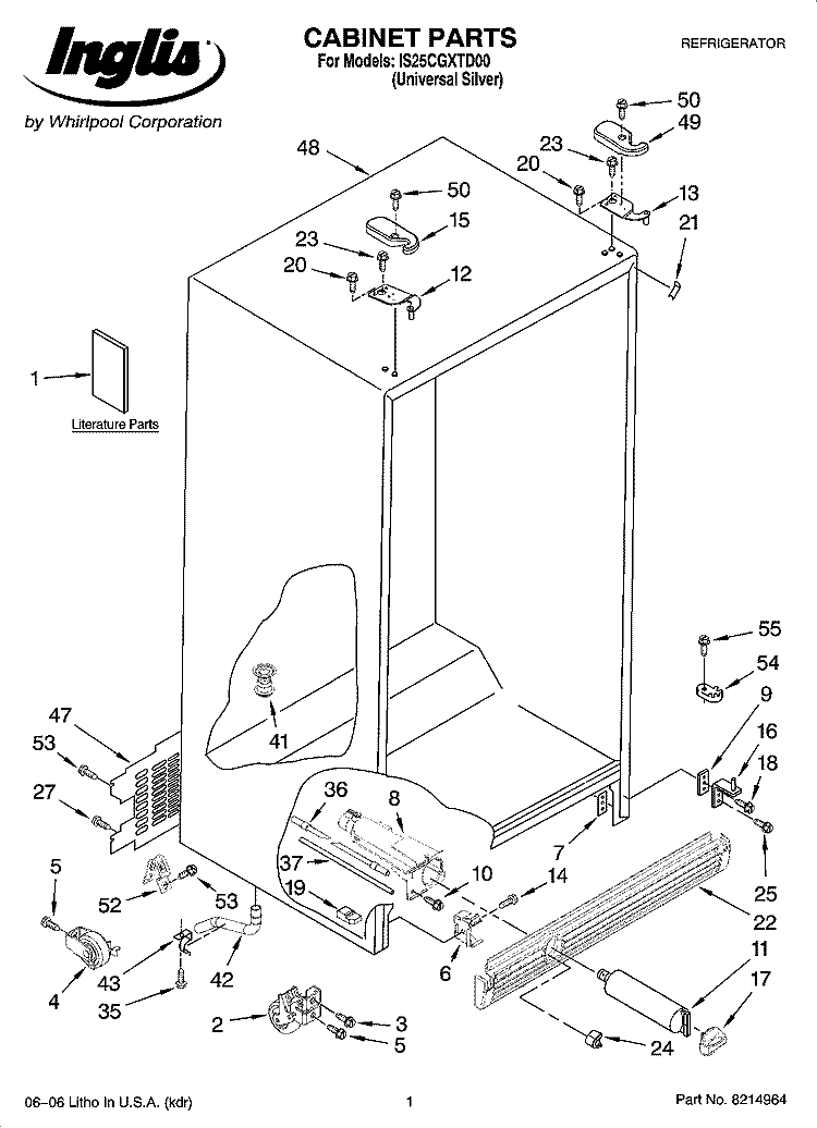 CABINET PARTS Diagram and Parts List for IS25CGXTD00  Inglis Refrigerator