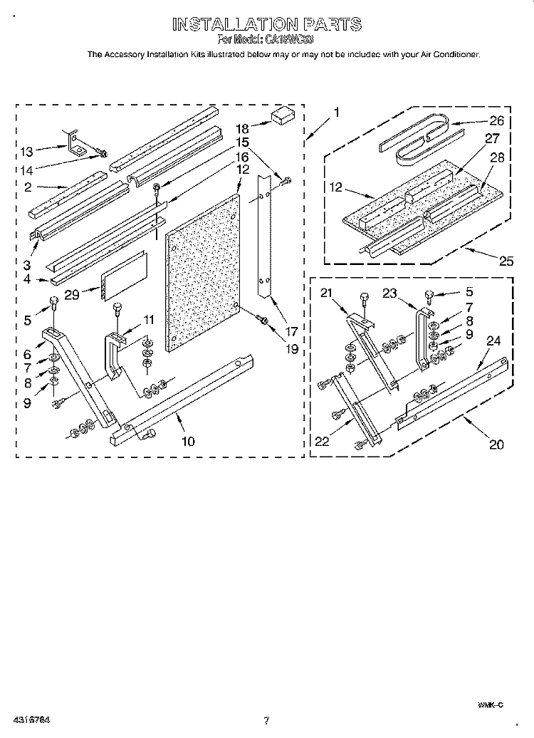 INSTALLATION Diagram and Parts List for CA18WC53  Crosley Air Conditioner