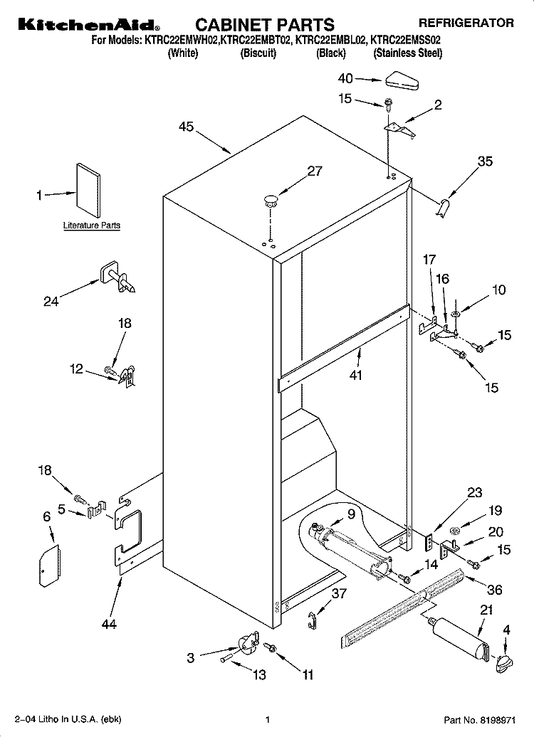 CABINET PARTS Diagram and Parts List for KTRC22EMWH02  KitchenAid Refrigerator