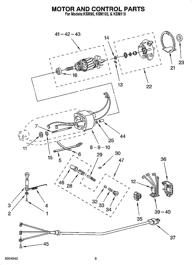 MOTOR AND CONTROL PARTS Diagram and Parts List for KSM103  KitchenAid Mixer
