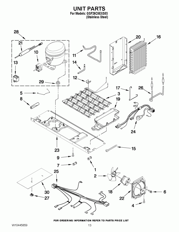 UNIT PARTS Diagram and Parts List for GSF26C5EXS03  Whirlpool Refrigerator